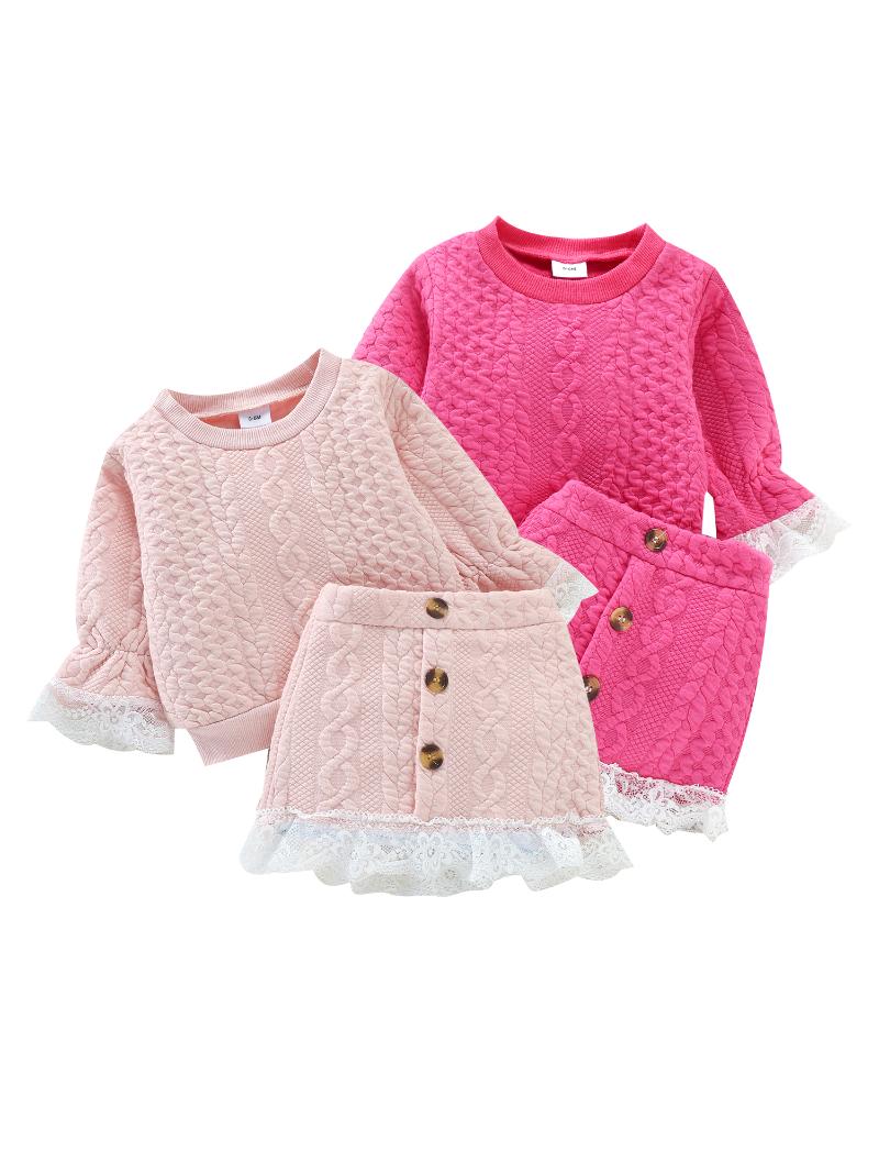

Clothing Sets Pieces Kids Suit Set Lace Trim Round Neck Long Sleeve Sweater High Waist Skirt For Toddler Girls 3 Months-3 YearsClothing, Pink
