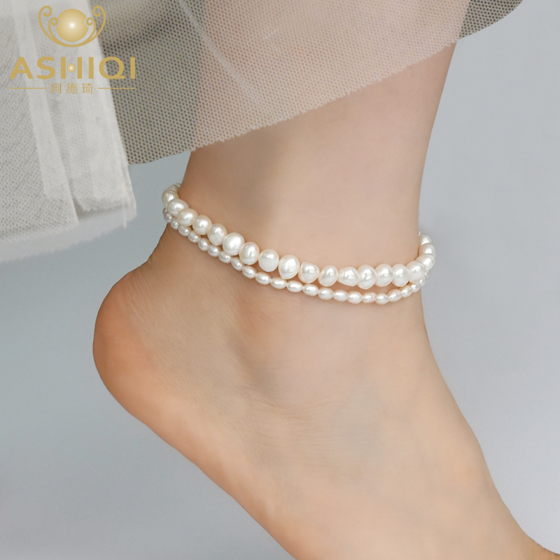 

ASHIQI Real Natural Freshwater Pearl Anklet Fashion Lady Elasticity Chain Beach Foot Bracelet Jewelry for Women 220813