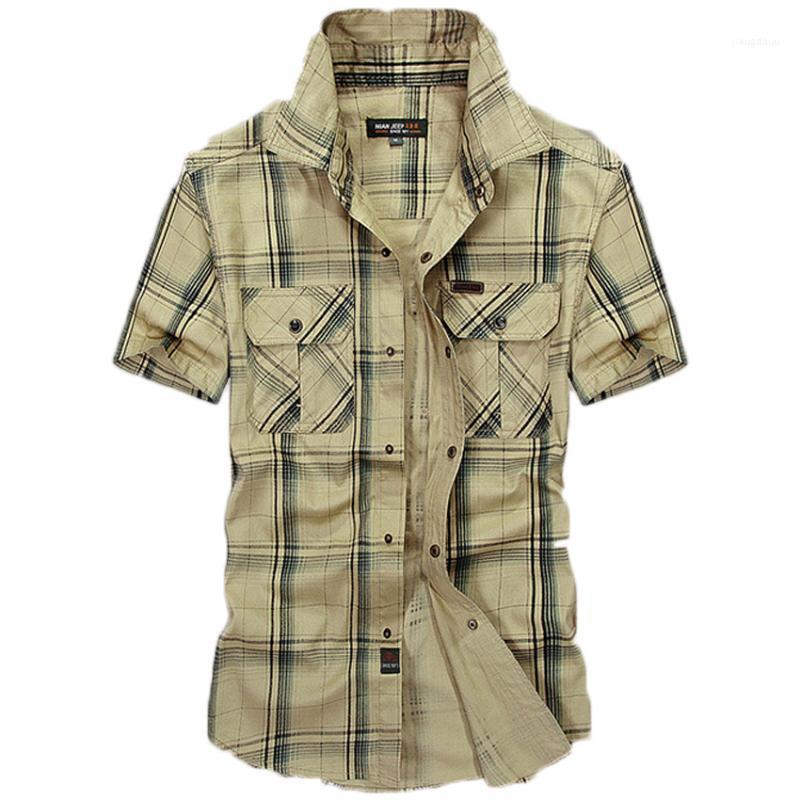 

Wholesale- Men's Short-sleeved Plaid Shirt Summer Fashion England Mens Slim Fit Casual Shirts Short Sleeve Male 531, Army green