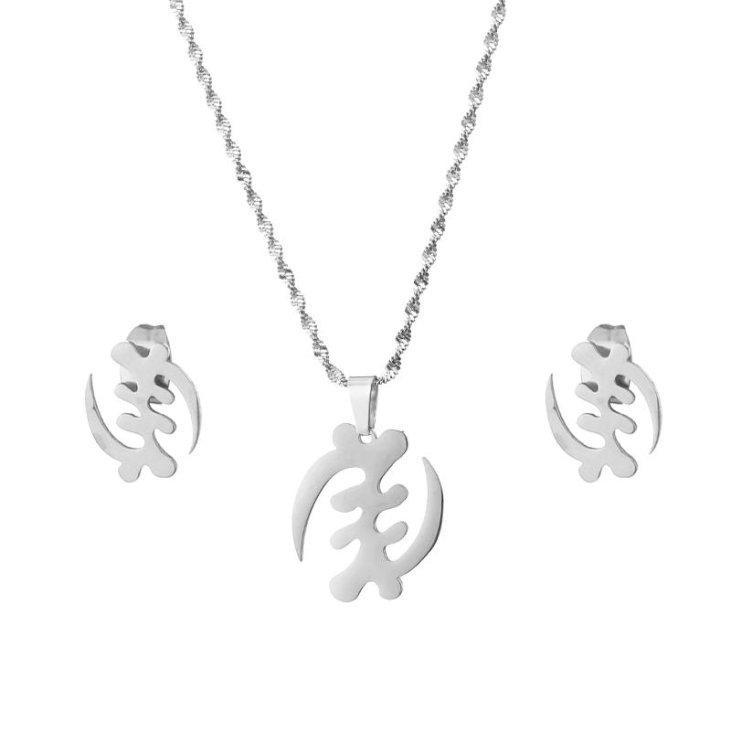 

Earrings & Necklace African Symbol Pendant Stud Silver Plated Stainless Steel Adinkra Gye Nyame Ethnic Jewelry SetEarrings, As pic