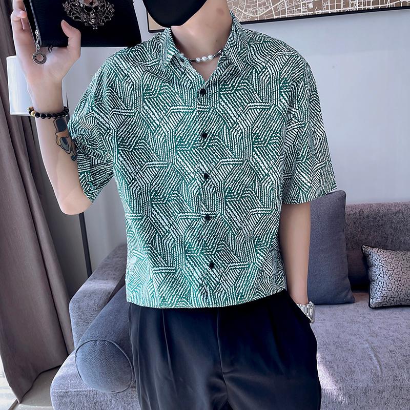 

Men's Casual Shirts Fashion Print Suumer Men's Shirt Short Sleeve Loose Male Business Formal Dress Streetwear Social Men ClothingMen's, Black