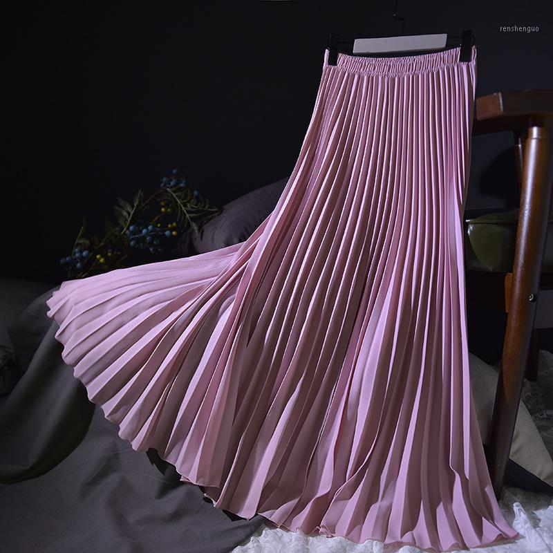

Korean Solid Long, Large Pleated Skirt, High Waist Half Women's Elastic Skirt In Spring 2022 Skirts, Beige
