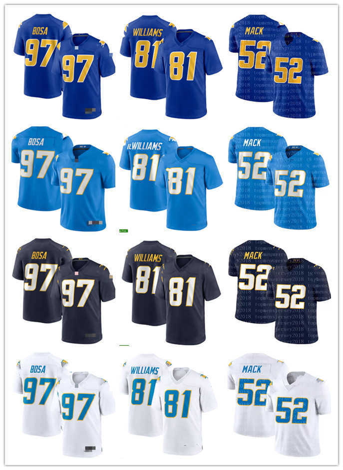 

Football Jerseys custom 52 Khalil Mack 13 Keenan Allen 3 Derwin James 97 Bosa 10 Justin Herbert 77 Zion Johnson, Colour