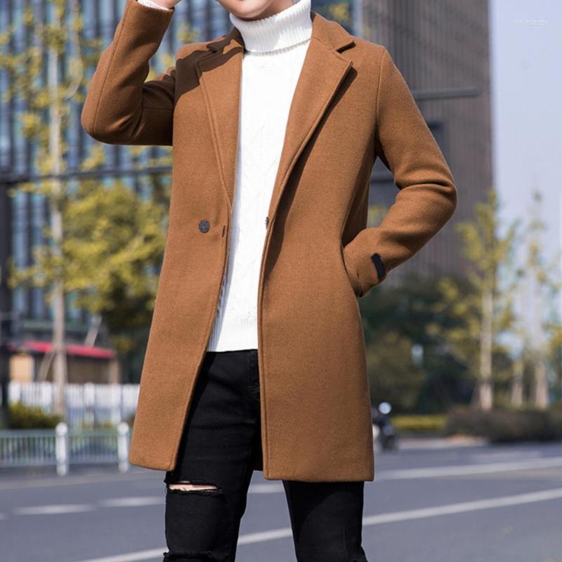 

Men's Trench Coats 2022 Fashion Men Wool & Blends Mens Casual Mid-Length Coat Single Button Jacket Pure Color All Match Windbreaker Viol22, Beige