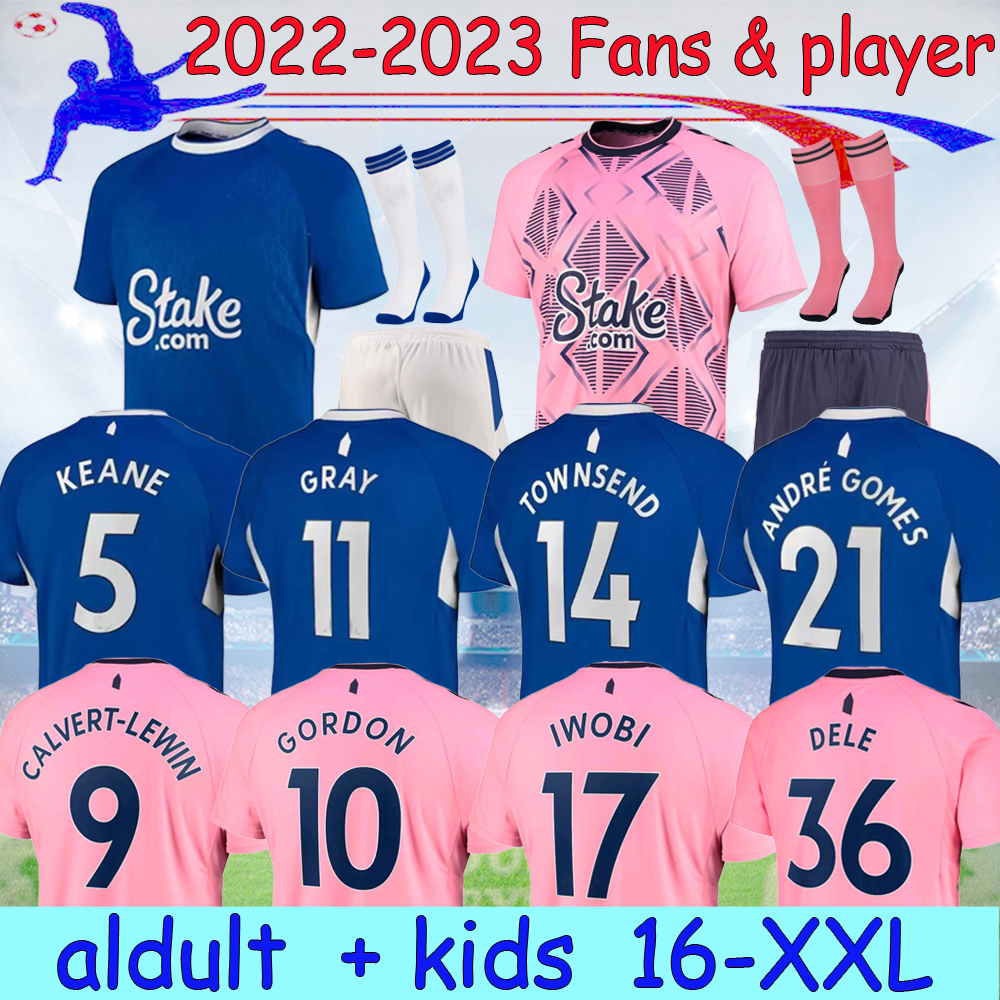 

22 23 GRAY DOUCOURE TOWNSEND soccer jerseys 2022 2023 EVERTON home away pink CALVERT-LEWIN Y.MINA HOLGATE MYKOLENKO GORDON #10 football shirt men kids kit 16-XXL, 22-23 home fans