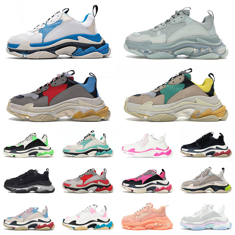 

Old Grandpa Clear Sole Casual Shoes 17FW Triple S Lavender Black Watermark Beige White Wine Red Neon Green Yellow Navy Womens Sneakers Mens Trainers, A39 rainbow 36-40
