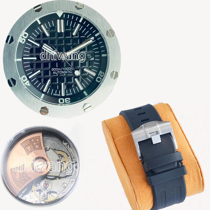 

Men watch Automatic Watches top quality mechanical Movement 15710 series model Rubber Strap Pin buckle fashion Super Luminous Wristwatch Orologio di lusso 5ATM, Black rubber strap+black dial