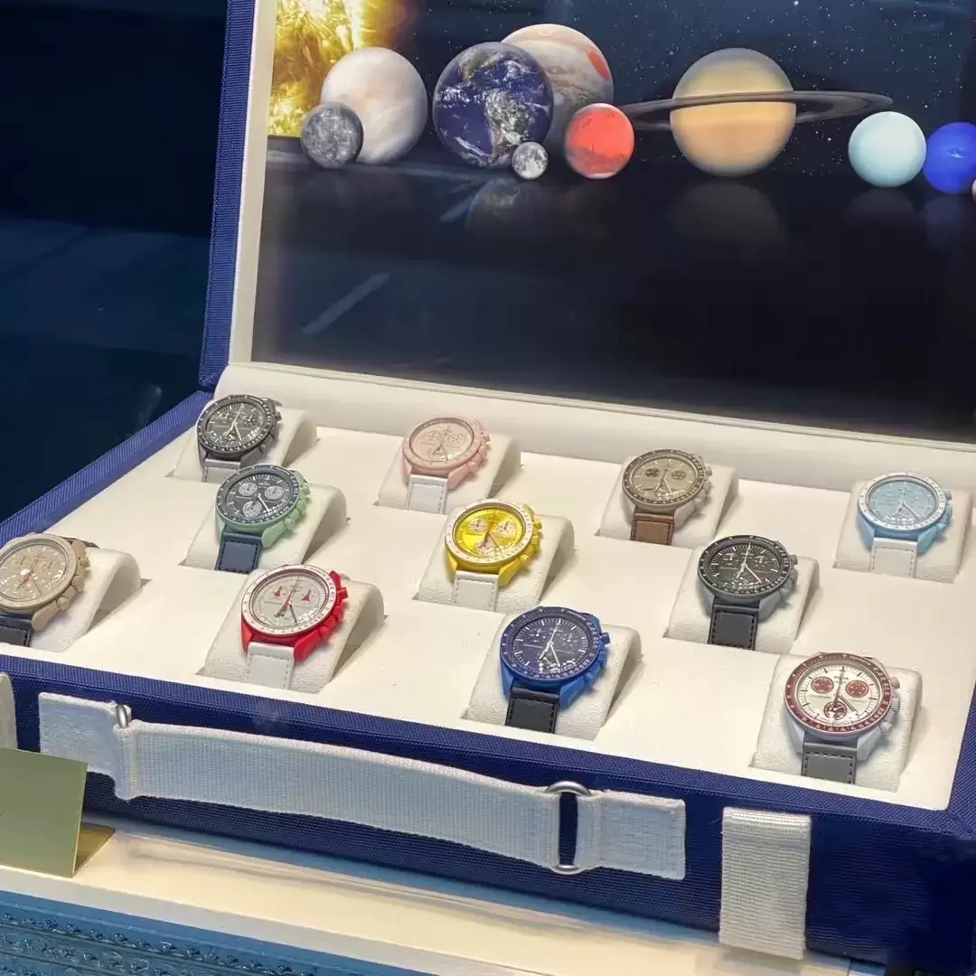 

Bioceramic Moonswatch Swiss Quqrtz Chronograph Mens Watch SO33G100 Mission to Earth 42mm Real Green Ceramic Blue Dial Nylon Strap With Box Super Edition Puretime DE