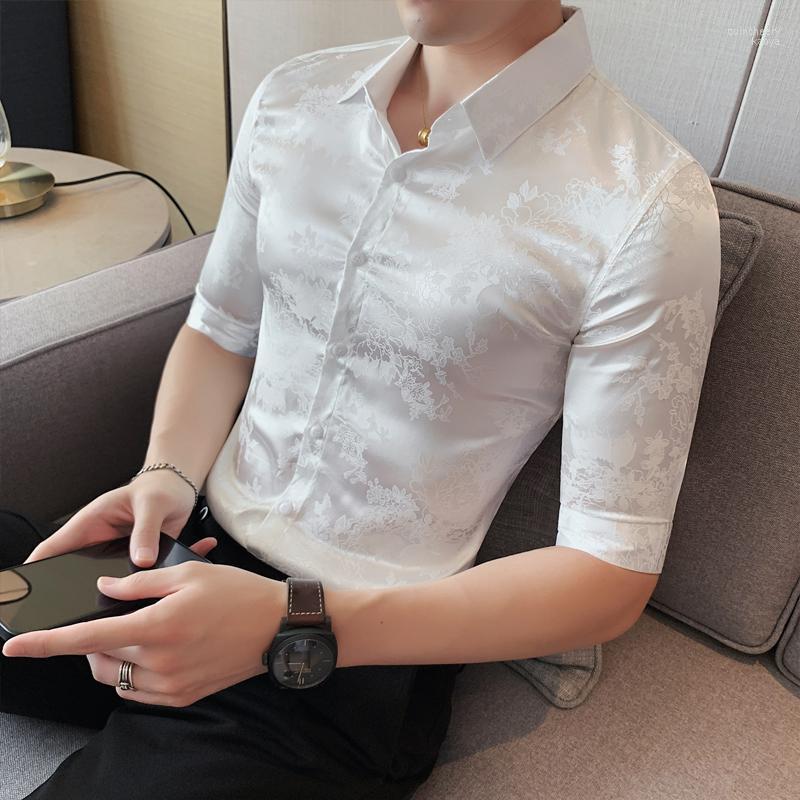 

Men's Dress Shirts Plus Size 4XL-M Summer Half Sleeve Stylish Print For Men Clothing 2022 Simple Slim Fit Business Formal Wear Tuxedo Quin22, Black