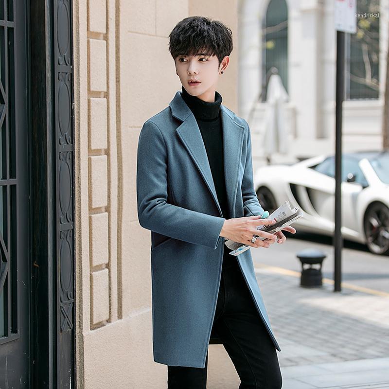 

Men's Wool & Blends DYB&ZACQ Casual Solid Color Men Coat Winter Long Slim Fit Mens Overcoat Polyester Abrigos Hombre Invierno  Kend22, Blue