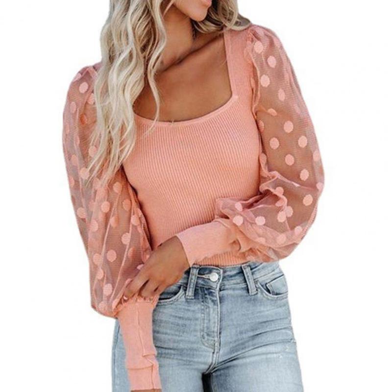 

Women's Blouses & Shirts Comfortable Women Top Easy Match Polyester Long Sleeve Dot Pullover Blouse For Daily Clothing, Pink