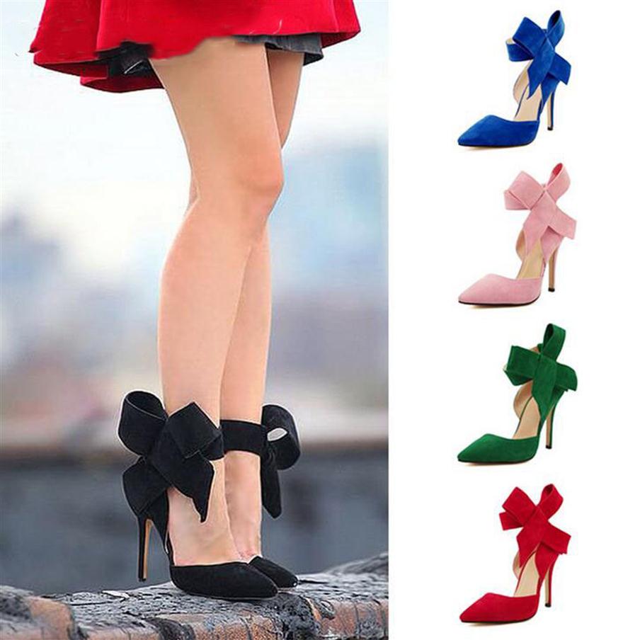 

Womens Red Big Butterfly-knot Suede Buckle Strap Summer Ladies Formal Shoes Designer Leather High Heels Sandals Size 35-43264s