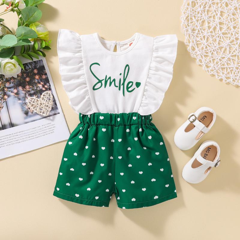 

Clothing Sets Summer Baby Girls Romper Ruffle Sleeves Letter Print Splicing Love Black Shorts Infant Clothes BodysuitClothing, Crimson