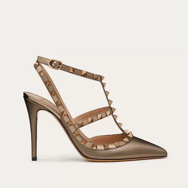 

2022 original box Designer Pointed Toe Studs pumps genuine Leather rivets Sandals Women Studded Strappy Dress Shoes valentine high heel Shoes, As pic 1