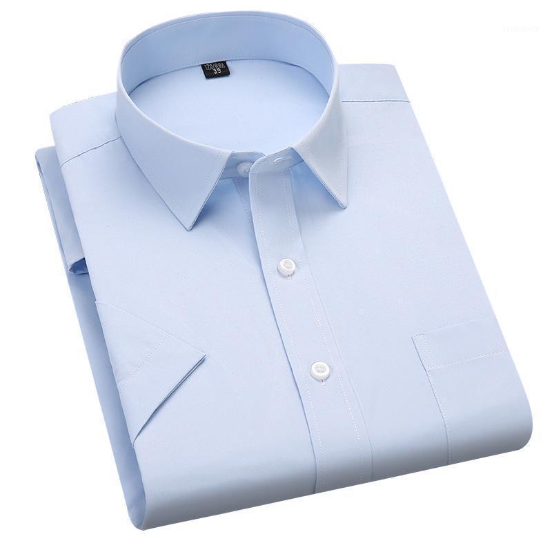 

Men Classic Short Sleeve Shirt, Basically Flat, Pocketless Design, Regular Tight Fitting, Non-iron Bamboo Elastic Business Shirt Men's Casua, Dx2652