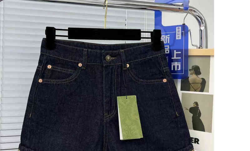 

G 2022 cuffed trend versatile denim shorts, Blue-black