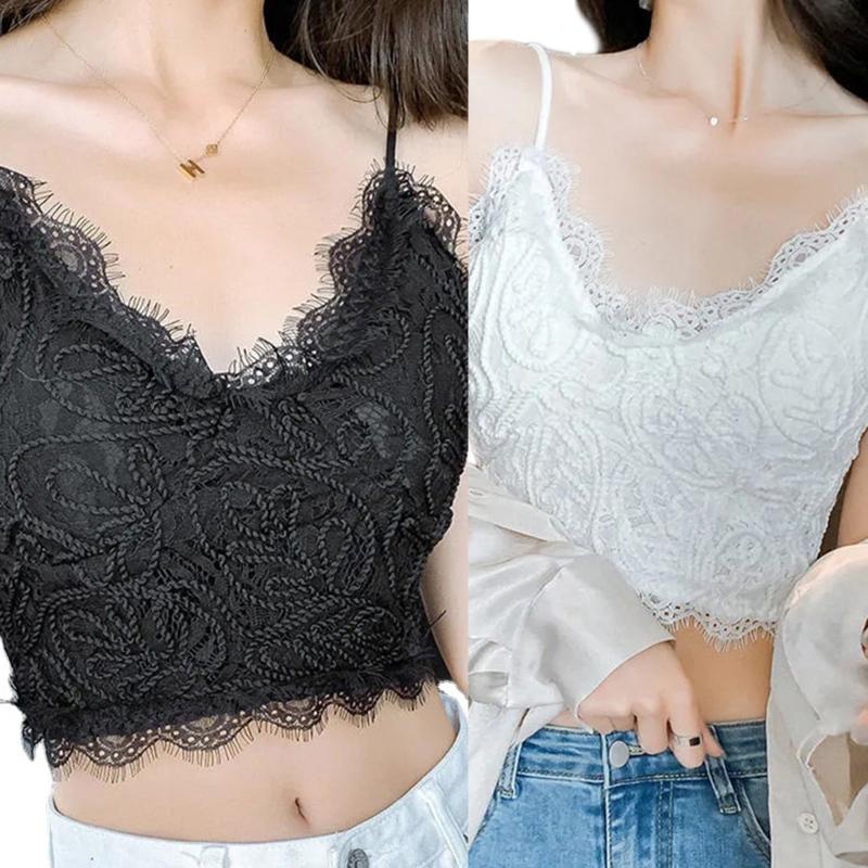 

Women's Tanks & Camis Vintage V Neck Crop Top Sexy Body Shaper Spaghetti Strap Lace Tank TopsWomen's, White