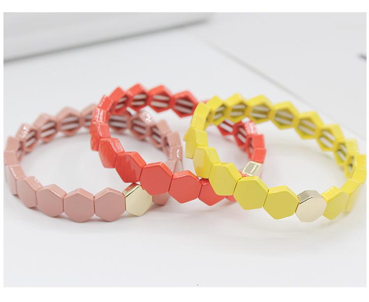 

Charm Bracelets Fashionable And DIY Simple Enamel Ladies Bracelet Boho Style Hexagon Seven-color Elastic BangleCharm