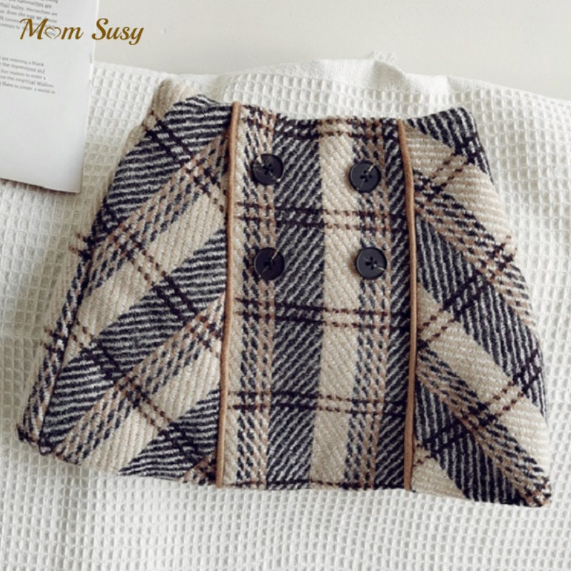 

Fashion Baby Girl Wool Plaid Skirt Fleece Inside Girl Short Skirt Hip High Waist Spring Autumn Winter Baby Clothes 110Y 220614