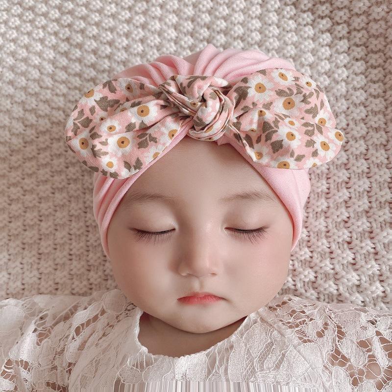 

Caps & Hats Flower Print Bow Baby Hat Born Beanies Girls Boys Headdress Turban Soft Cotton Skullies For Infant Toddlers CapCaps, Melon