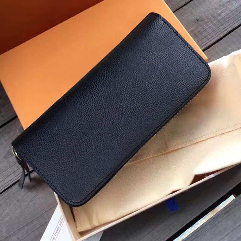 

M60171 embossed Empreint leather ZIPPY wallet for women long zipper cowhide card holders purses woman wallets with box, Black flower