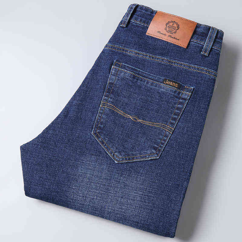 Haut de gamme marque classique bleu hommes épais jean quatre saisons nouvelle mode décontractée lâche Denim pantalon couleur unie Stretch pantalo