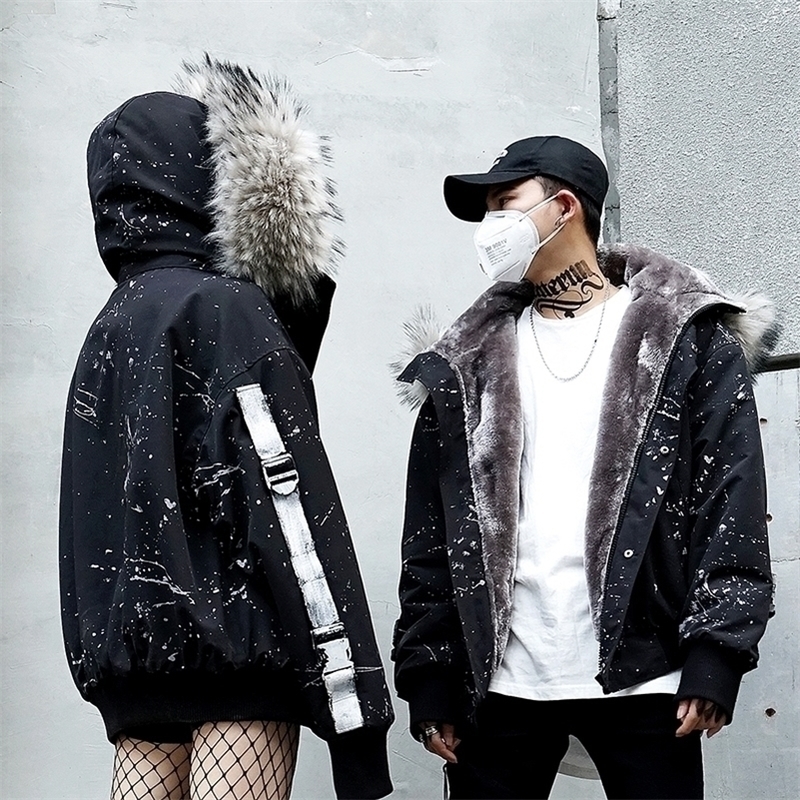 

Winter Coat Men Fur Coat Oversize Men Hoody Long Sleeve Fur Jacket 201116, Black
