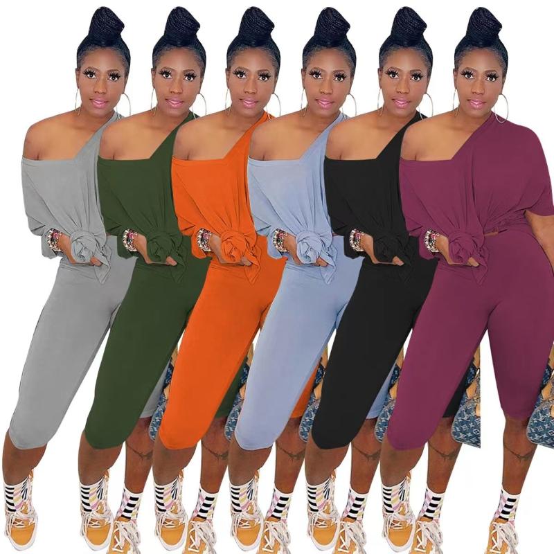 

Women' Tracksuits Loose Two-Piece Set Women Fashion Shorts Sexy Off Shoulder Split Long T Shirt 2022 Summer Party Club Outfits Wholesale, Orange