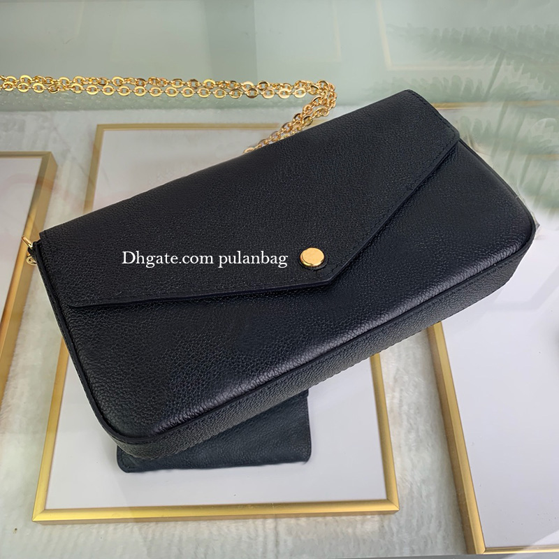 

Classic Printing Embossed Flowers Real Leather Bags Handbags Women Evening Crossbody Messenger Shoulder bag High quality chain 3-piece combination clutch purse, Brown flower - red