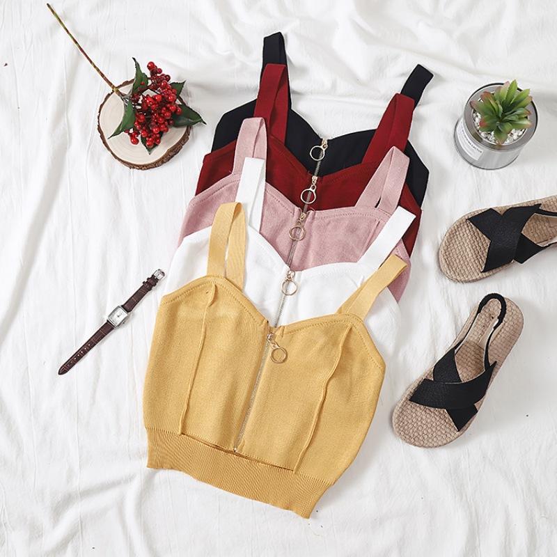 

Women's Tanks & Camis Women Crop Top Club Sexy Zipper Knitting Camisole With Hole Female Tank Tops Ladies Sleeveless Solid Simple WomenWomen, Black