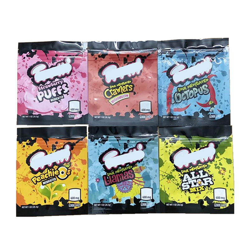 

sour candy gummy medicated mylar packing bag trrll troll edibles Gummies packaging bags smell proof resealable zipper pouch 600mg 28g