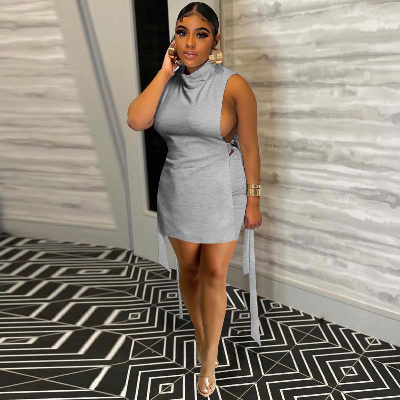 

Women' Tracksuits Women Two-piece Shorts Sets Summer Sexy Sleeveless High Neck Side Tie Up Long Tank Tops With Plus Size Club Streetwear, Black