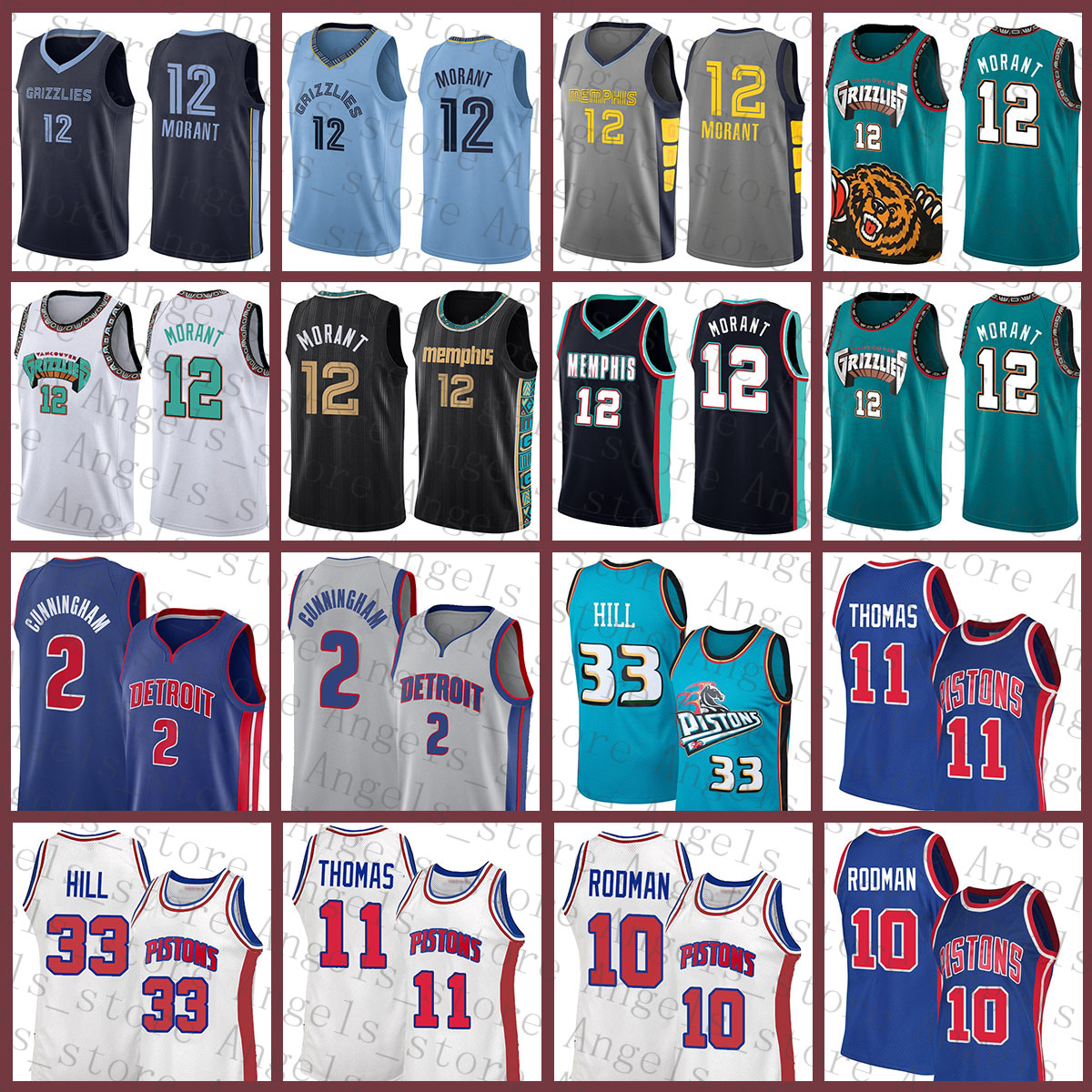 

Best Memphis''Grizzlies''Men Detroit''Pistons''Men 12 2 33 11 Basketball Jersey Ja Morant Cade Cunningham Grant Hill Isiah Thomas 20220507, Jersey-huosai