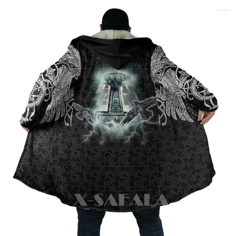 

Men' Wool & Blends Viking Totem Crow Eagle All Over 3D Printed Overcoat Thick Warm Hooded Cloak Coat For Men Windproof Fleece Outerwear Pul, D190
