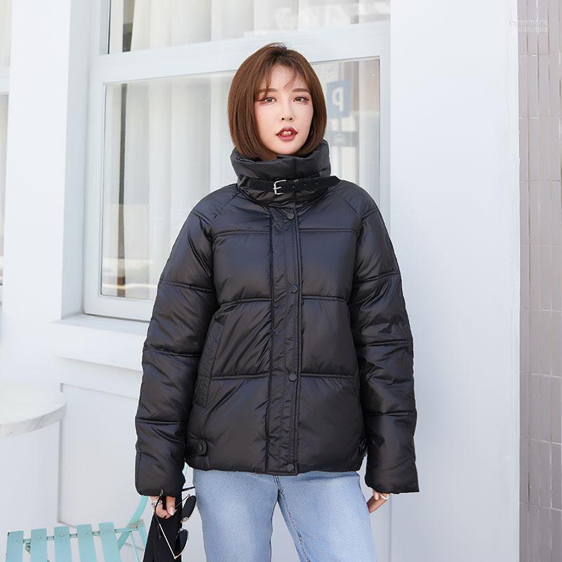 

Women's Down & Parkas Fashion Glossy Parka Oversize Coat Casual Short Stand Collar Solid Color Female Streetwear Kare22, Black badge 02