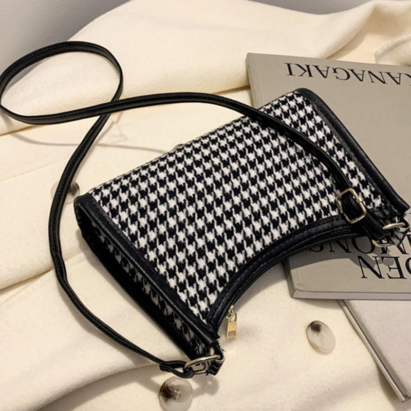 

Evening Bags Houndstooth Small PU Leather Shoulder Crossbody For Women 2022 Armpit Bag Lady Handbags Women's Trending Vintage Hand BagEv, Black
