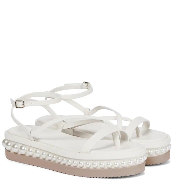 

Summer Style Pine Sandals Shoes Women Platform Wedges Flat Latte Vachetta Leather Black White Pearl Embellishment Comfort Working Wedding Party Style