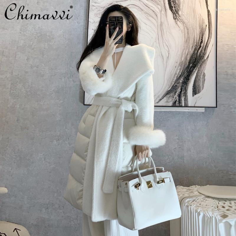 

Women's Down & Parkas White Big Fur Collar High Street Solid Color Long Jacket 2022 Winter Fashion Elegant Below-the-Knee Coat Kare22, Black long sleeve