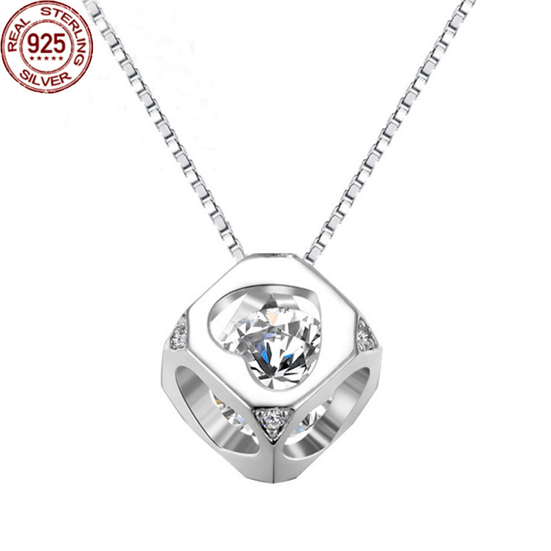 

Popular S925 Silver Necklace Female Square Love Korean Version Simple Magic Cube Pendant Tanabata Valentine's Day Jewelry Female's