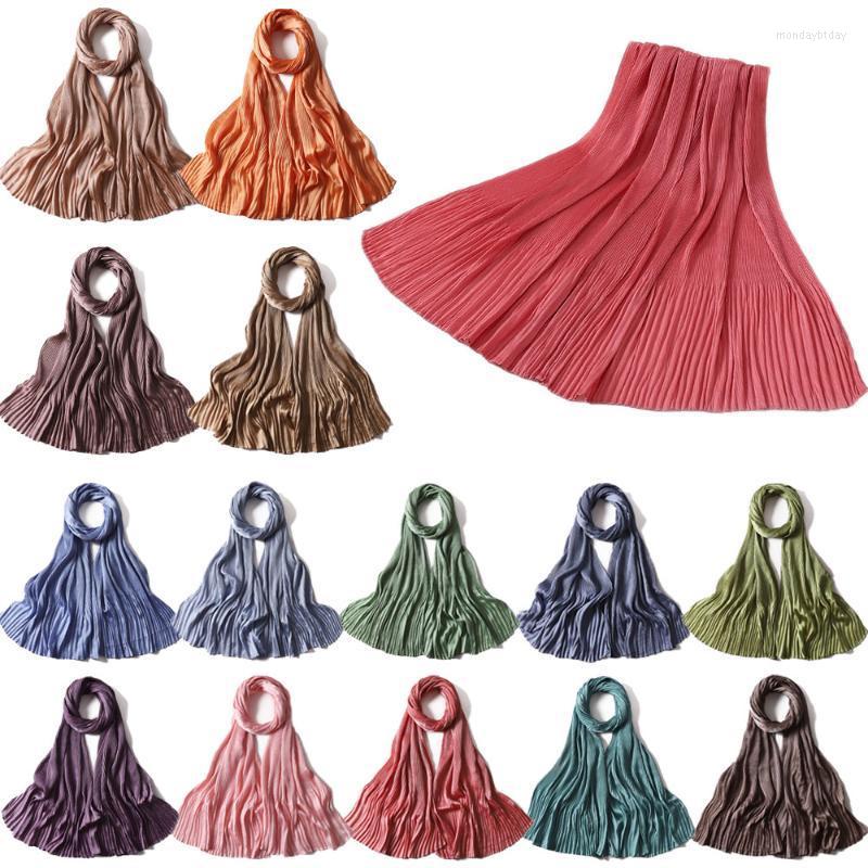 

Ethnic Clothing Fashion Jersey Hijab Scarf Pleated Chiffon Scarves Plain Shawl Crinkle Wrinkle Women Muslim Wrap Headband Headscarf 175 70cm