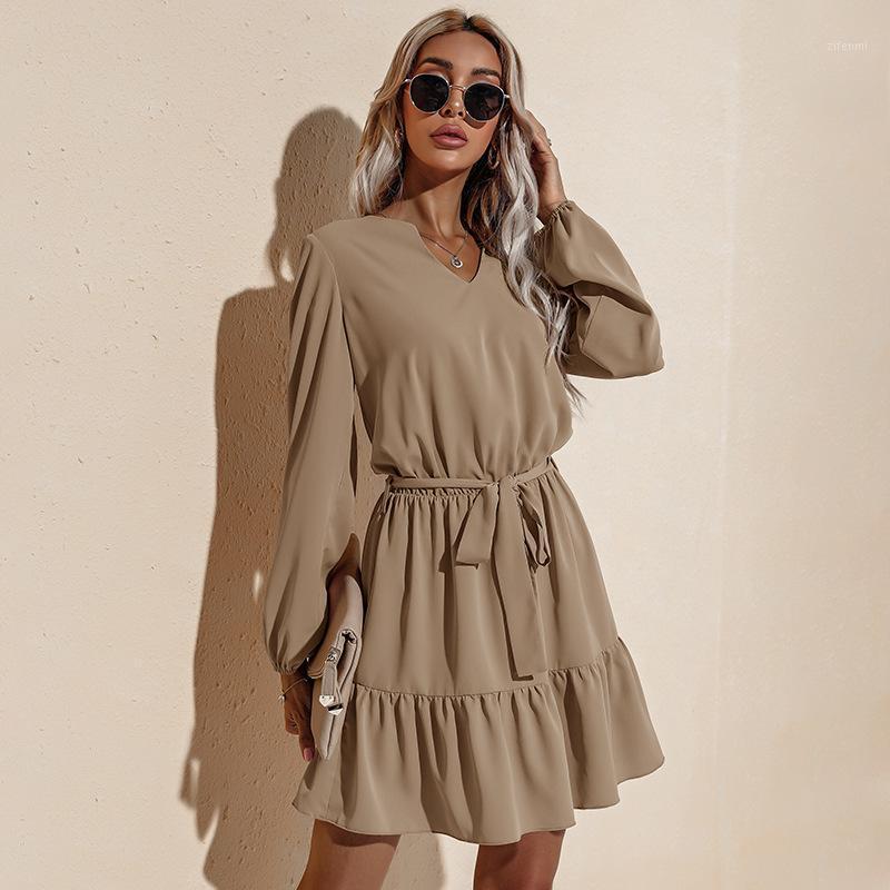 

Casual Dresses Long Sleeve Dress 2022 Fall Woman Solid For Women Streetwear Flare V-Neck Bandage, Black