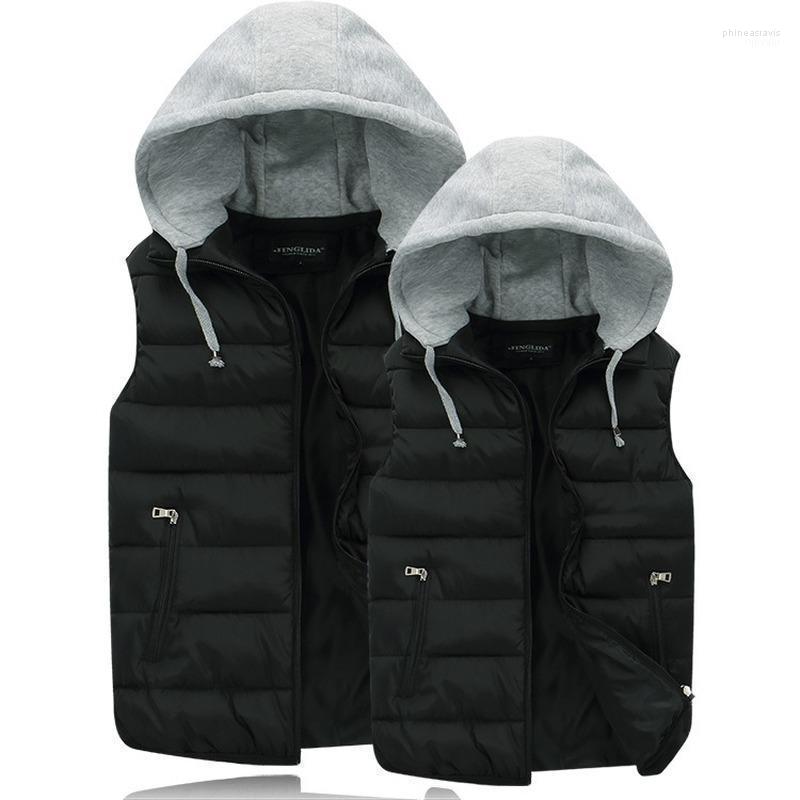 

Men's Vests Brand Vest Mens Winter Casual Outerwear Warm Hooded Jacket Men Sleeveless Waterproof Jackets Parkas 4XL Y555 Phin22, Gray