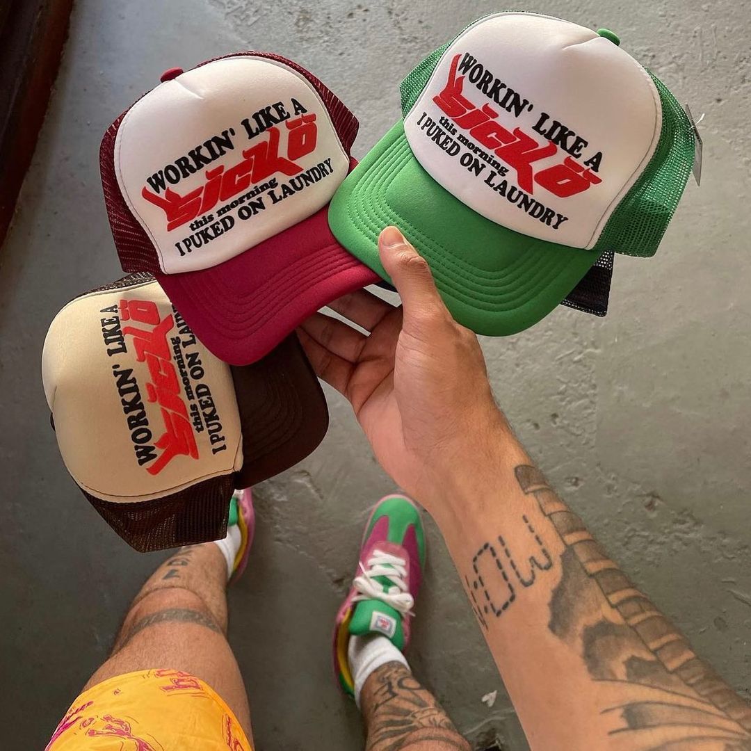 

Brown Workin' Like a Sicko this morning I puked on laundry Cap Hat Trucker