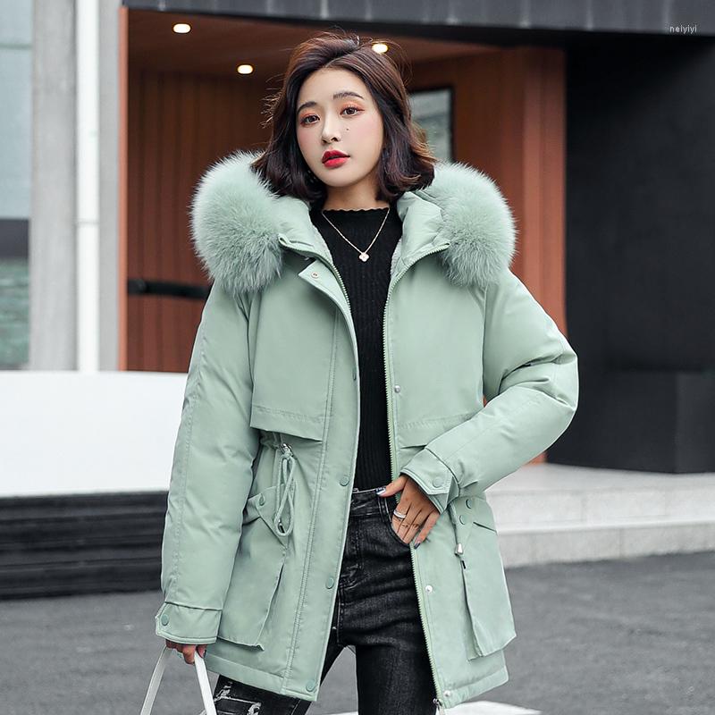 

Women's Trench Coats Medium Long Hooded Coat With Fur Collar Winter Jacket Women Adjustable Waist Ladies Cotton Liner ParkaWomen's, Beige