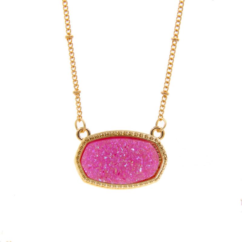 

Pendant Necklaces Resin Oval Druzy Necklace Gold Color Chain Drusy Hexagon Style Luxury Designer Brand Fashion Jewelry For WomenPendant