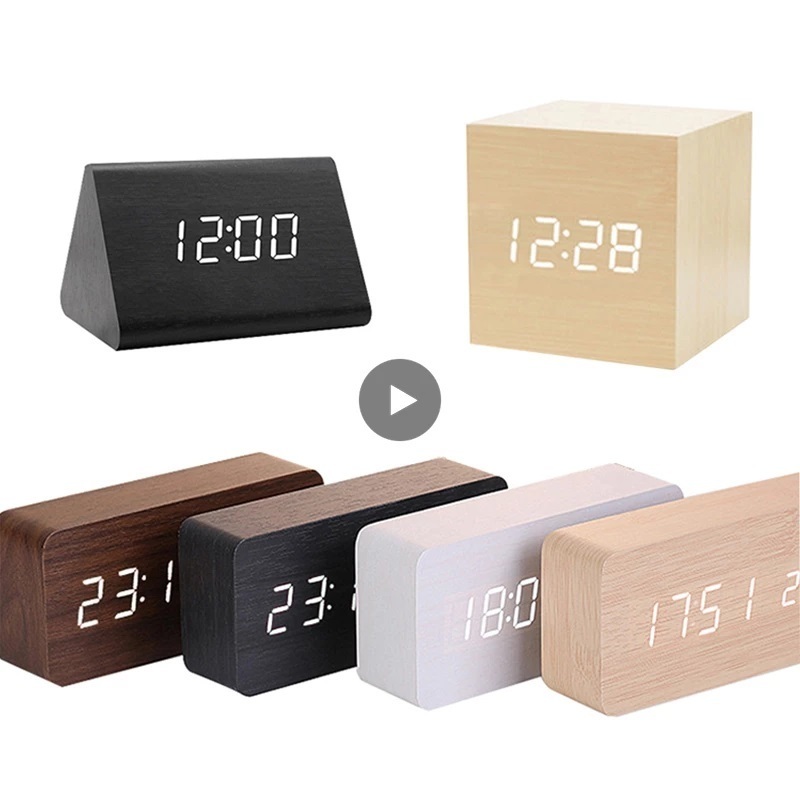 

USB/AAA Clocks LED Wooden Alarm Clock Watch Table Voice Control Digital Wood Despertador Electronic Desktop Table Decor 220507