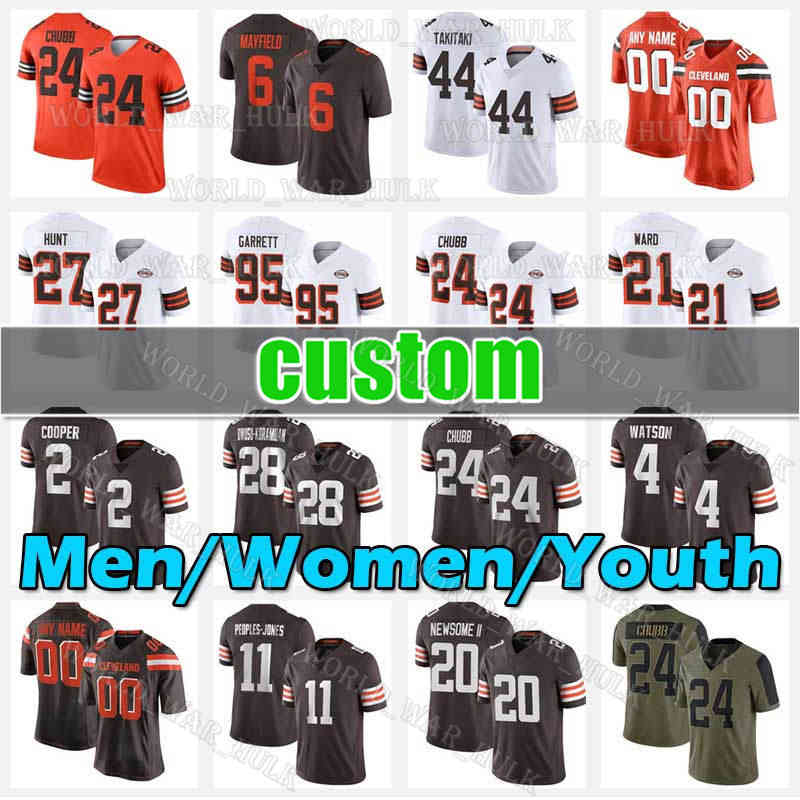 

24 Nick Chubb Football Jersey Deshaun Watson Amari Cooper Cleveland''Browns''Myles Garrett Chase Winovich Denzel Ward Jeremiah Owusu-Koramoah David Njoku Hunt, Men custom (b l)+patch