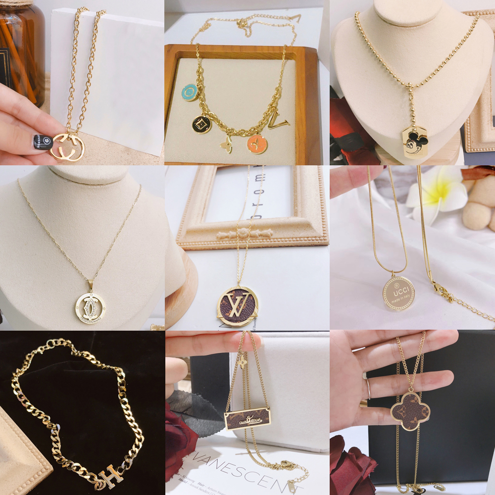 

Luxury Designer Necklace Choker Pendant Chain Crystal 18K Gold Plated 925 Silver Plated Stainless Steel Letter Necklaces Fashion Women Statement Jewelry -4