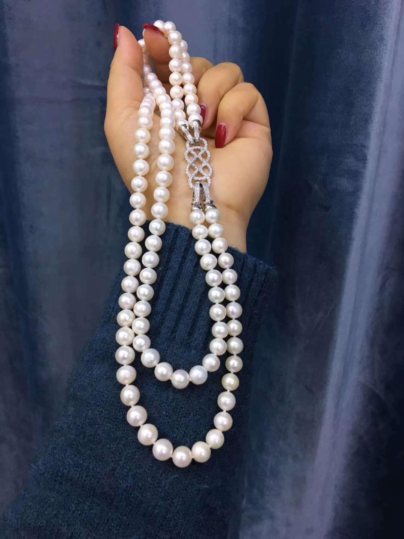 

Chains Two Strands 9-10mm South Sea Round White Pearl Necklace 18"19"Chains