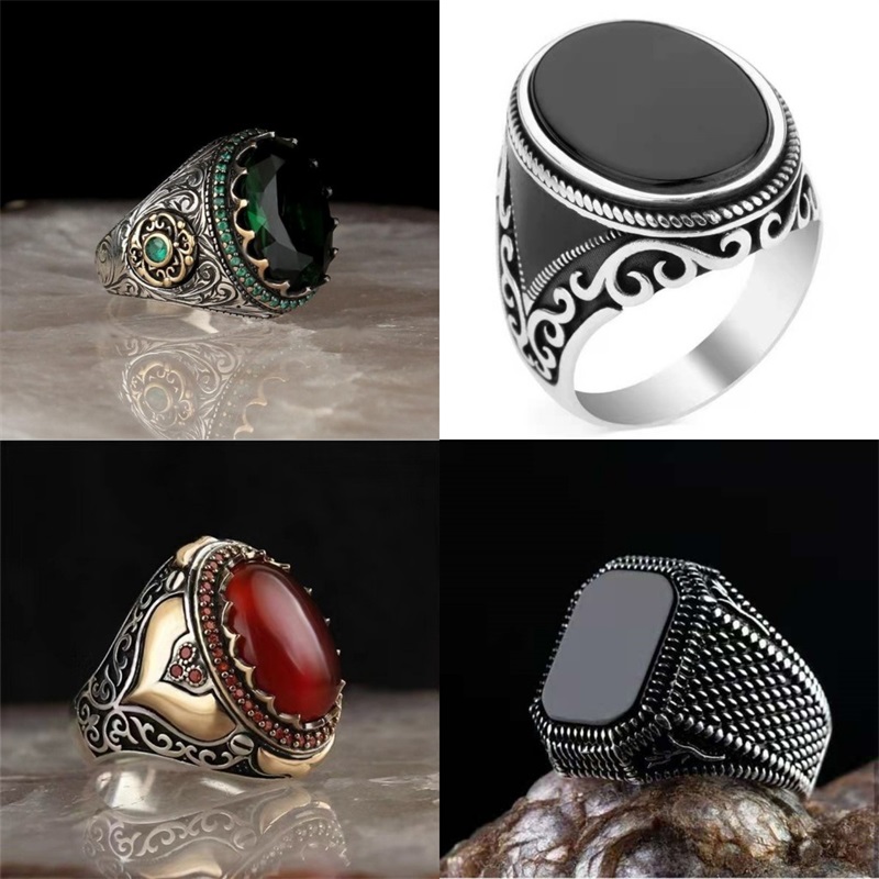 

Retro Handmade Turkish Wedding Ring For Men Vintage Black Zircon Rings Punk Islamic Religious Muslim Jewelry 292 D3